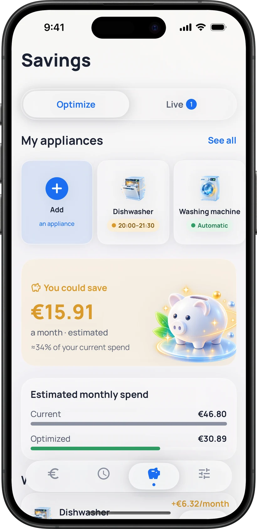 Illustration of the savings tool
